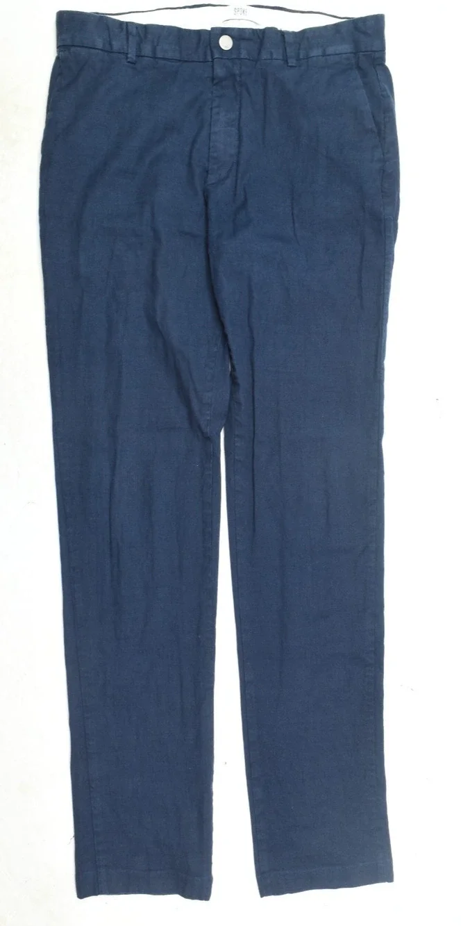 SPOKE Linen Lights Build B Pants Mens 32 Navy Blue Straight Leg Slim Fit Cotton